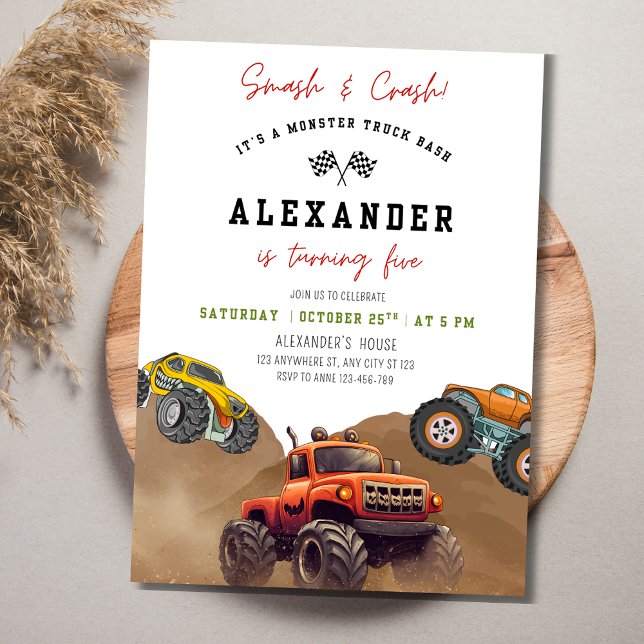 Convite de Aniversário de Monster Truck, Esmaga e  (Criador carregado)