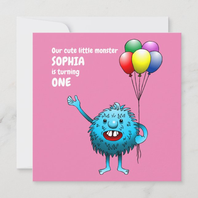 Convite de Aniversário de Monstro Fofinho e Bonito (Frente)