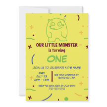 Convite de Aniversário de Monstro Pequeno para Qua