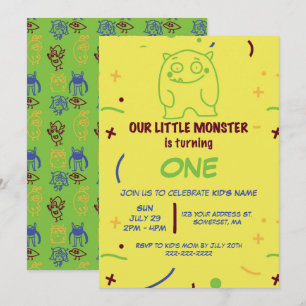 Convite de Aniversário de Monstro Pequeno para Qua
