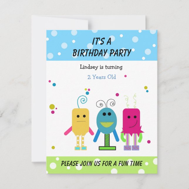 Convite de Aniversário de Monstros Divertidos (Frente)