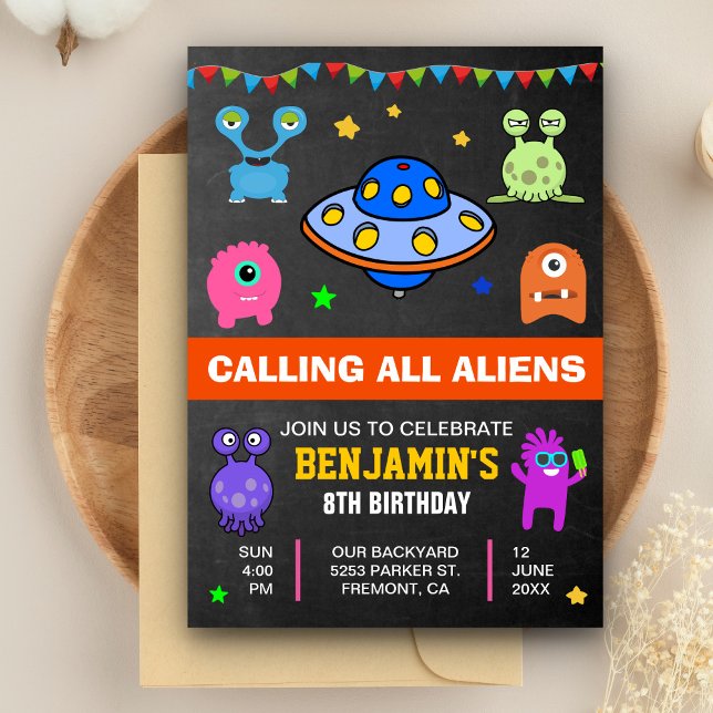 Convite de Aniversário de Monstros e Aliens Fofos (Criador carregado)