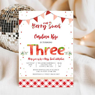 Convite de Aniversário de Morango Doce Fruta