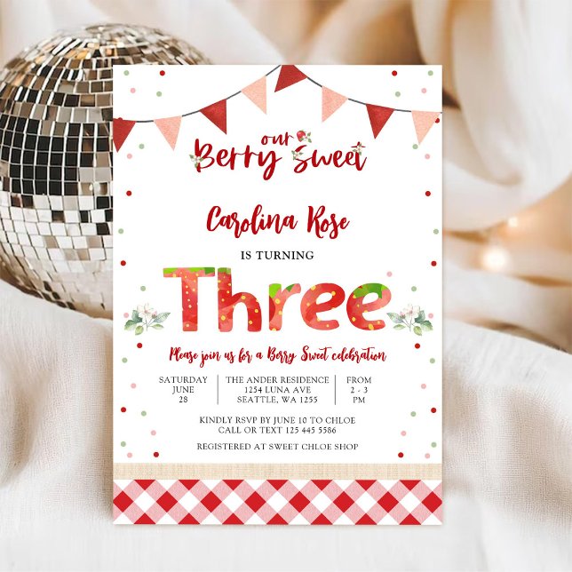 Convite de Aniversário de Morango Doce Fruta (Criador carregado)