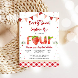 Convite de Aniversário de Morango Doce Fruta