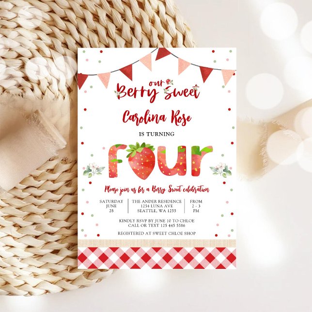 Convite de Aniversário de Morango Doce Fruta (Criador carregado)