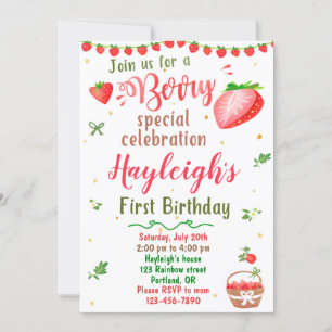 Convite de aniversário de morango Festa doce de be