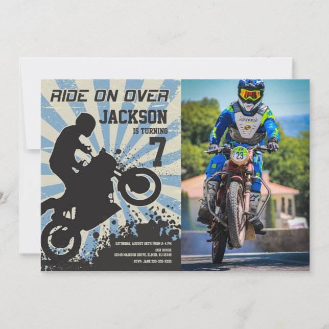 Convite de Aniversário de Moto de Trilha / Motocro (Frente)
