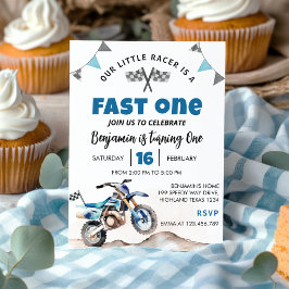 Convite de Aniversário de Moto Off-Road Azul Fast 