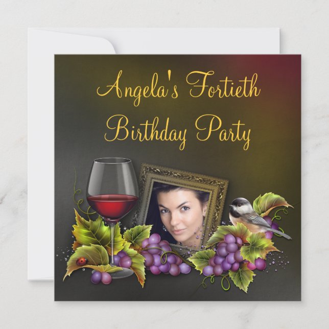 Convite de Aniversário de Mulher com Vinho Tinto E (Frente)