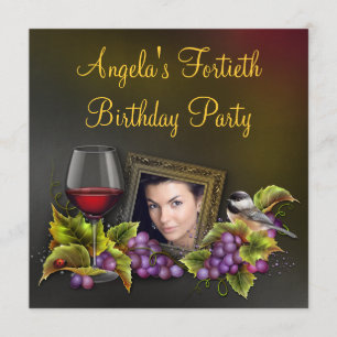 Convite de Aniversário de Mulher com Vinho Tinto E
