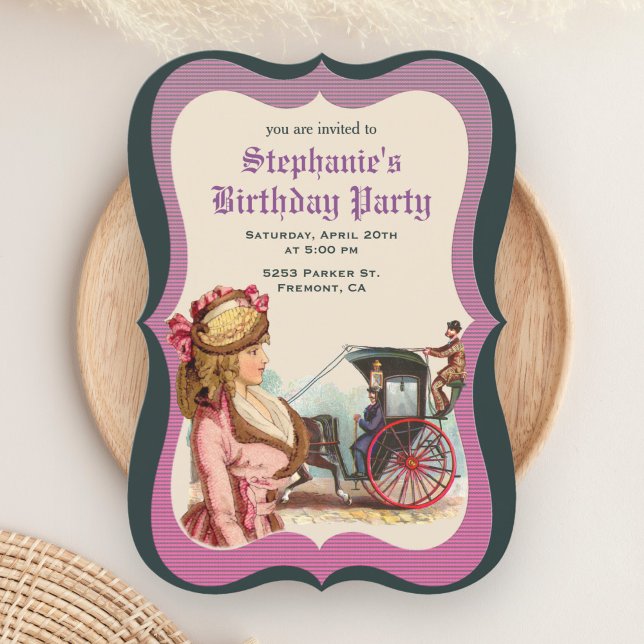 Convite de Aniversário de Mulher Vitoriana Vintage (Criador carregado)