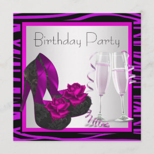 Convite de Aniversário de Mulher Zebrado Roxo Coqu