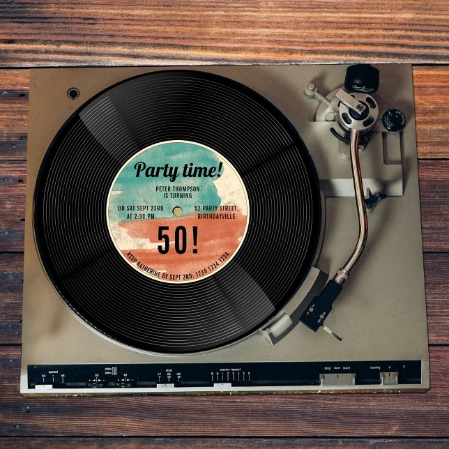 Convite de aniversário de Música Retro Vinyl Recor (Retro Vinyl Record Music Birthday Party Invitation)