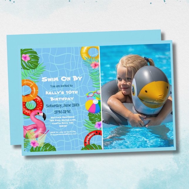 Convite de Aniversário de Natação Festa de Fotos n (Cute pool invitation that has your photo to make it even more adorable. )