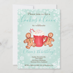 Convite de aniversário de Natal com biscoitos e ch