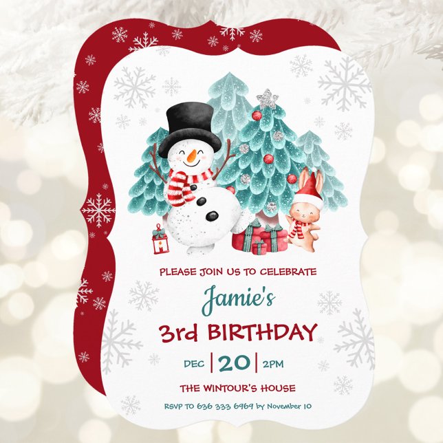 Convite de aniversário de Natal Cute Snowman (Cute Snowman Christmas Birthday Party Invitation)