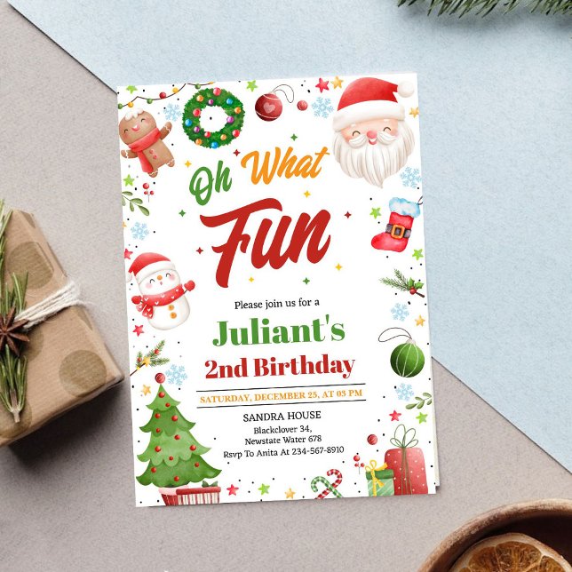 Convite de Aniversário de Natal Oh Que Diversão (Oh What Fun Christmas Birthday Invitation
)
