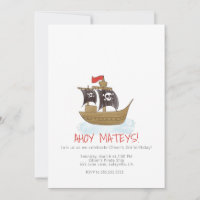 Convite de Aniversário de Navio Pirata de Aquarela