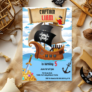 Convite de Aniversário de Navio Pirata para Crianç