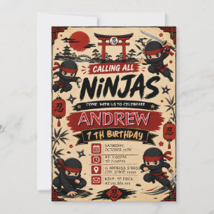 Convite de Aniversário de Ninjas Samurais Pessoal
