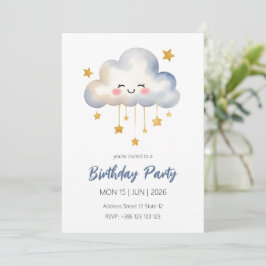 Convite de aniversário de Nuvem Kawaii
