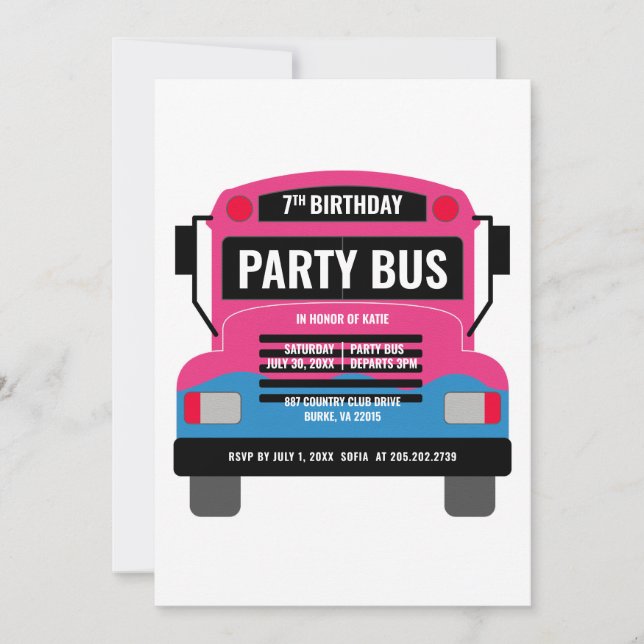 Convite de Aniversário de Ônibus de Festa (Frente)