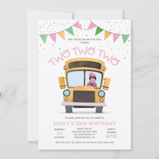 Convite de Aniversário de Ônibus para Menina de 2 