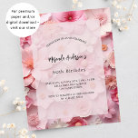 Convite de aniversário de orçamento para flores ro<br><div class="desc">Lave as flores cor-de-rosa como fundo. Personalize e adicione um nome e detalhes da parte. 1 folha = 1 convite impresso de borda a borda.</div>