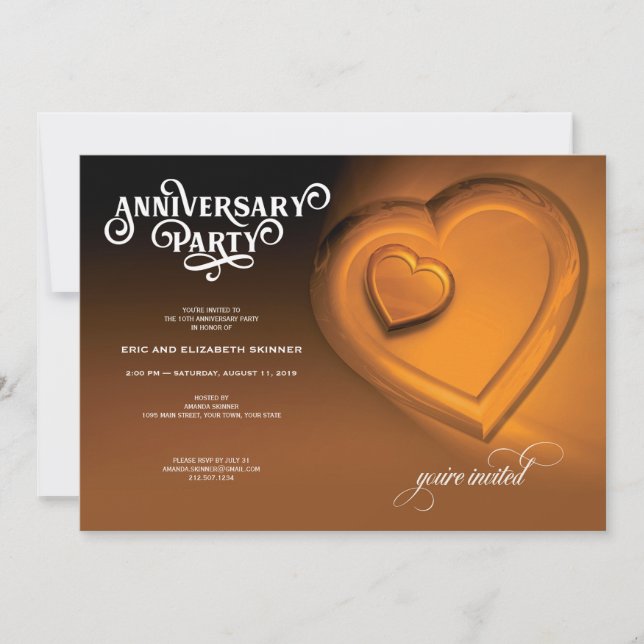 Convite de Aniversário de Ouro de Dois Corações (Frente)