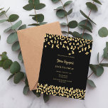 Convite de aniversário de ouro preto<br><div class="desc">Um moderno,  elegante e convite. Um fundo preto decorado com confete de ouro falso. Personalize e adicione um nome e detalhes. 1 folha = 1 convite impresso de borda a borda.</div>