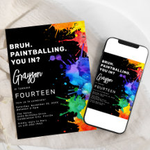 Convite de Aniversário de Paintball