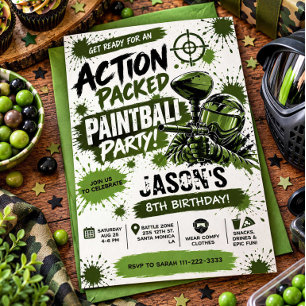 Convite de Aniversário de Paintball Cheio de Ação