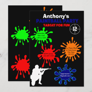 Convite de aniversário de Paintball Colorida