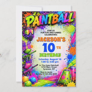 Convite de Aniversário de Paintball Tema de respin