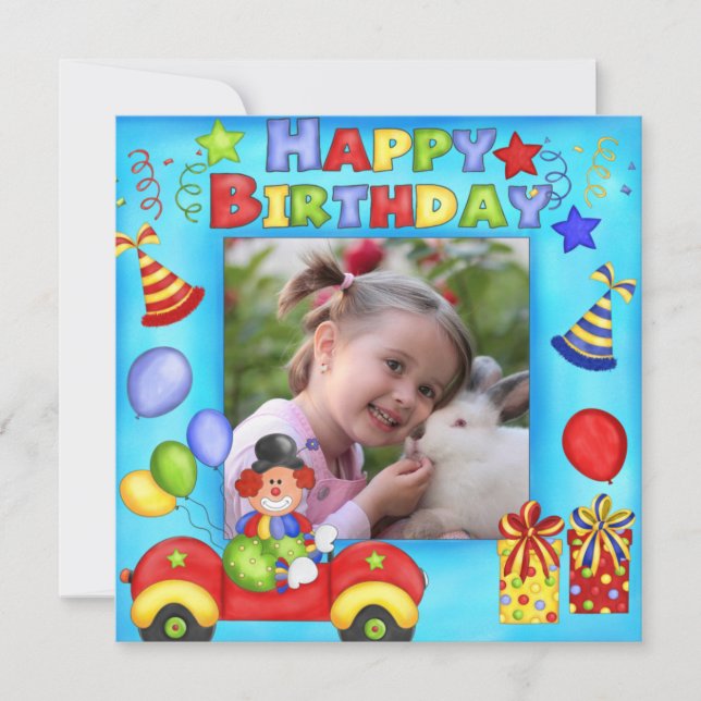 Convite de aniversário de Palhaço de Foto (Frente)