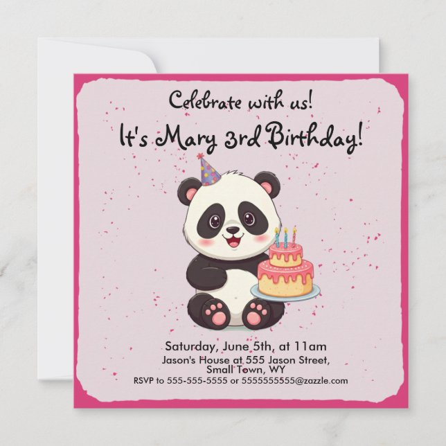 Convite de aniversário de Panda (Frente)