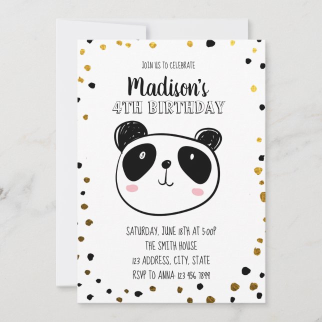 convite de aniversário de panda bonito (Frente)