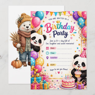 Convite de Aniversário de Panda Fofo