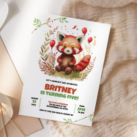 Convite De Aniversário De Panda Vermelha De Cor Ún
