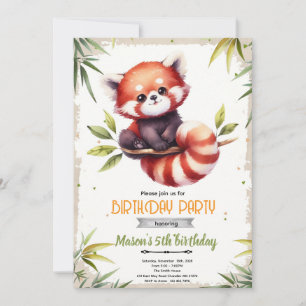 Convite de Aniversário de Panda Vermelho