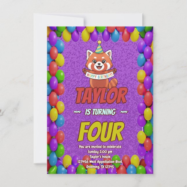 Convite de Aniversário de Panda Vermelho Adorável (Frente)