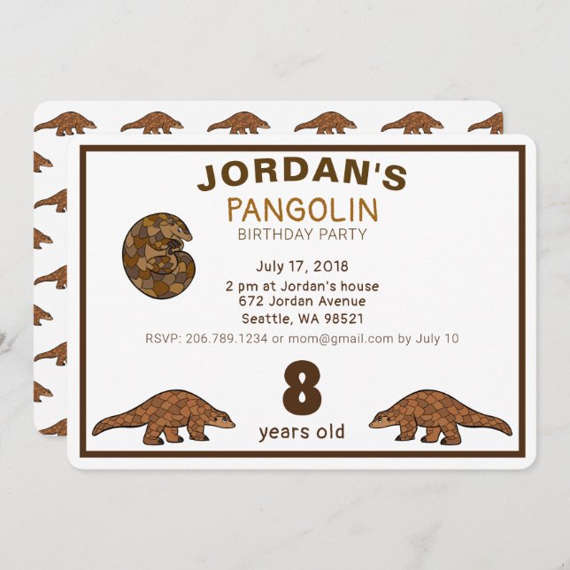 Convite de aniversário de Pangolin (Frente/Verso)