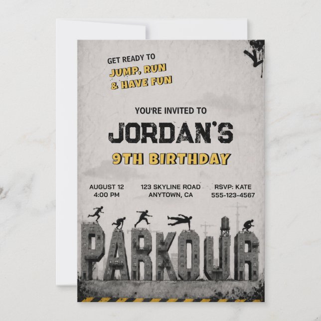 Convite de Aniversário de Parkour em Trampolim (Frente)