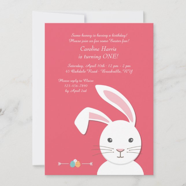 Convite de Aniversário de Páscoa do Coelho Branco (Frente)