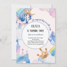 convite de aniversário de pastel azul unicorn