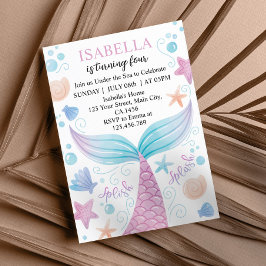 Convite de Aniversário de Pastel Mermaid