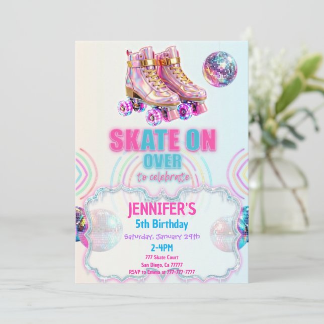 Convite de Aniversário de Patinação no Gelo (Em pé/Frente)