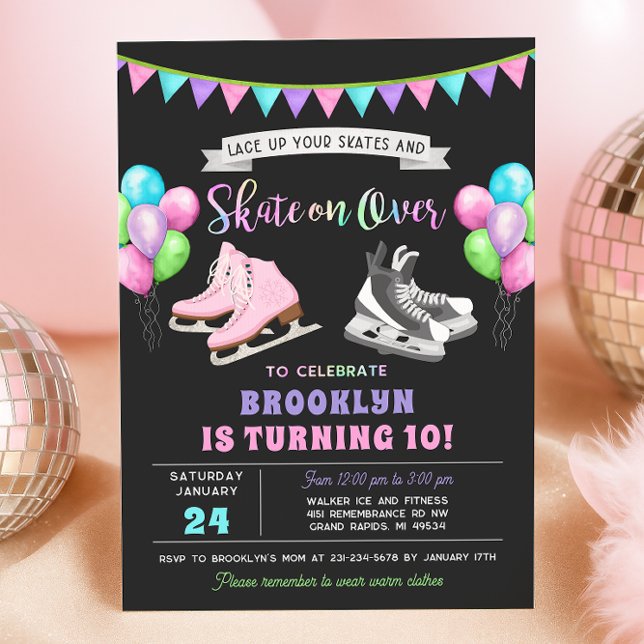 Convite de Aniversário de Patinação no Gelo (Ice Skating Birthday Invitation - Boy Girl Ice Skates)