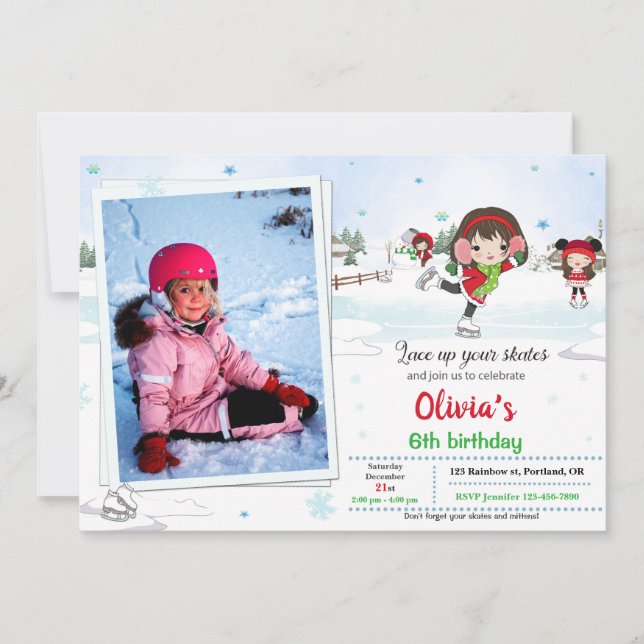 Convite de aniversário de patinação no gelo Convit (Frente)